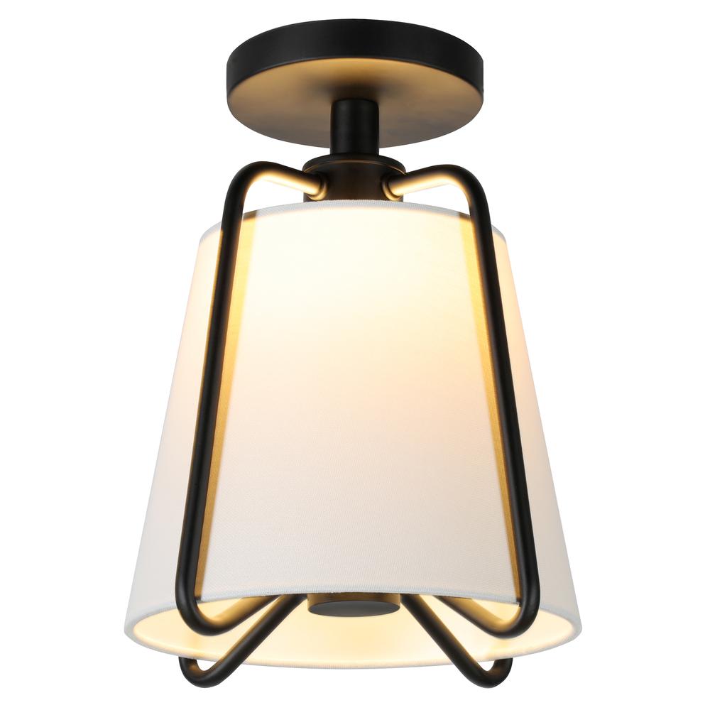 Marduk 9.5" Semi Flush Mount with Fabric Shade in Blackened Bronze/White. Picture 3