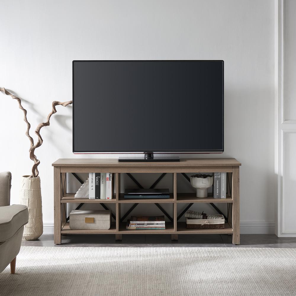 Sawyer Rectangular TV Stand for TV's up to 65" in Antiqued Gray Oak. Picture 4