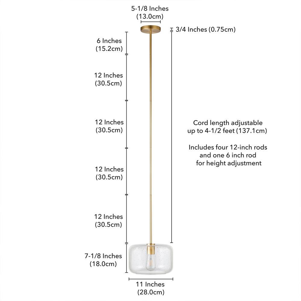 Channing 11" Wide Pendant with Glass Shade in Brass/Seeded. Picture 5
