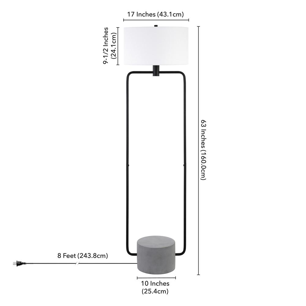 Howland 63" Tall Floor Lamp with Fabric Shade in Blackened Bronze/Concrete/White. Picture 5