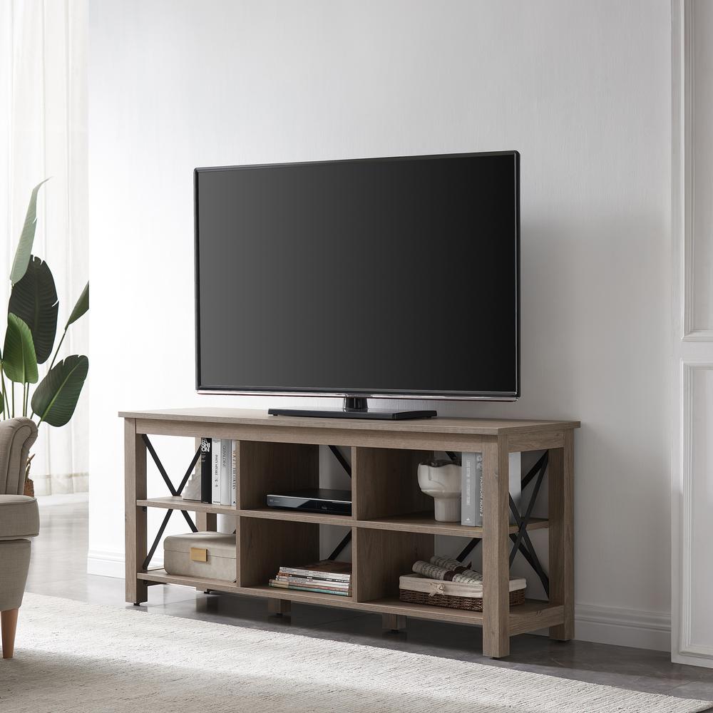 Sawyer Rectangular TV Stand for TV's up to 65" in Antiqued Gray Oak. Picture 2