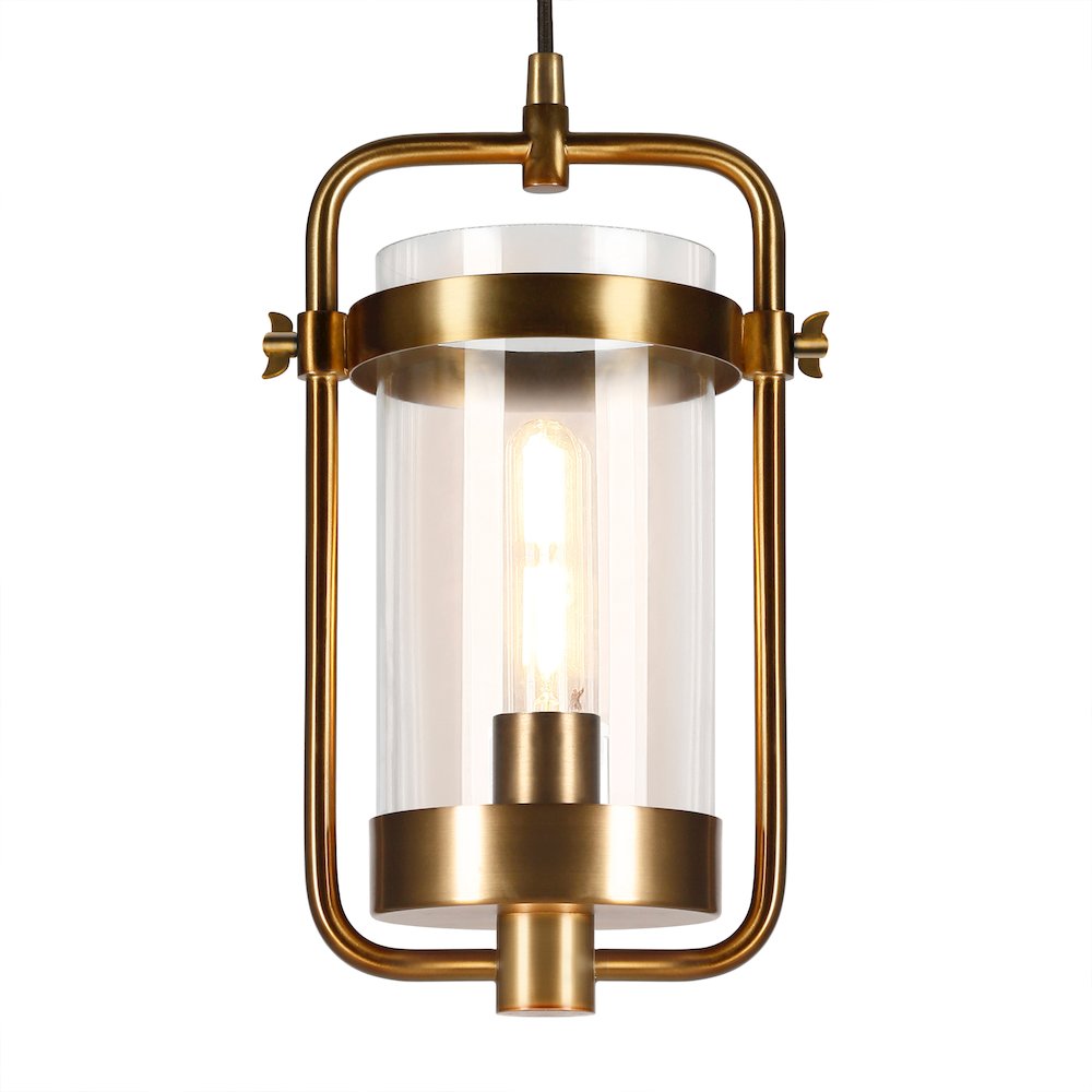 11" Industrial Pendant Light Fixture with Clear Glass Shade and 8' Cord, Gold. Picture 4