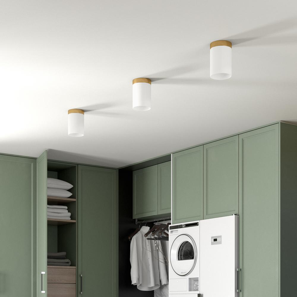 Piper 6" Flush Mount with Fabric Shade Brushed Brass/White. Picture 4