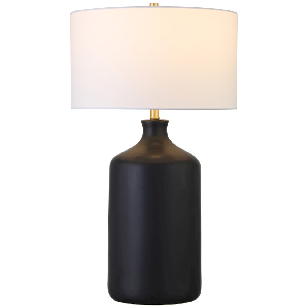 29" Transitional 1-Light Table Lamp with White Fabric Drum Shade, Flat Black. Picture 3