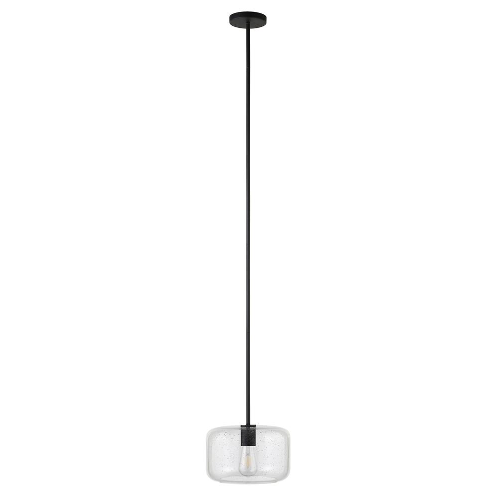 Channing 11" Wide Pendant with Glass Shade in Blackened Bronze/Seeded. Picture 1