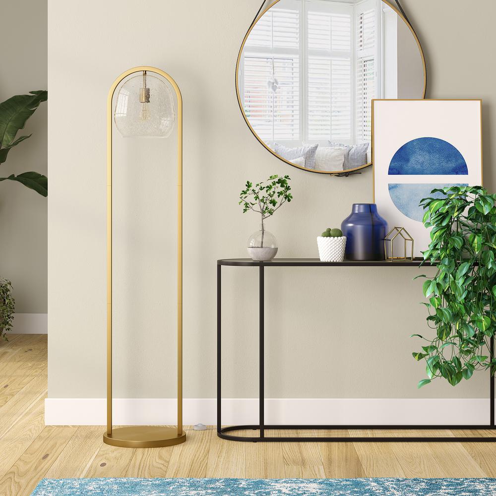 Sydney 64" Floor Lamp with Seeded Glass Shade in Brushed Brass. Picture 2