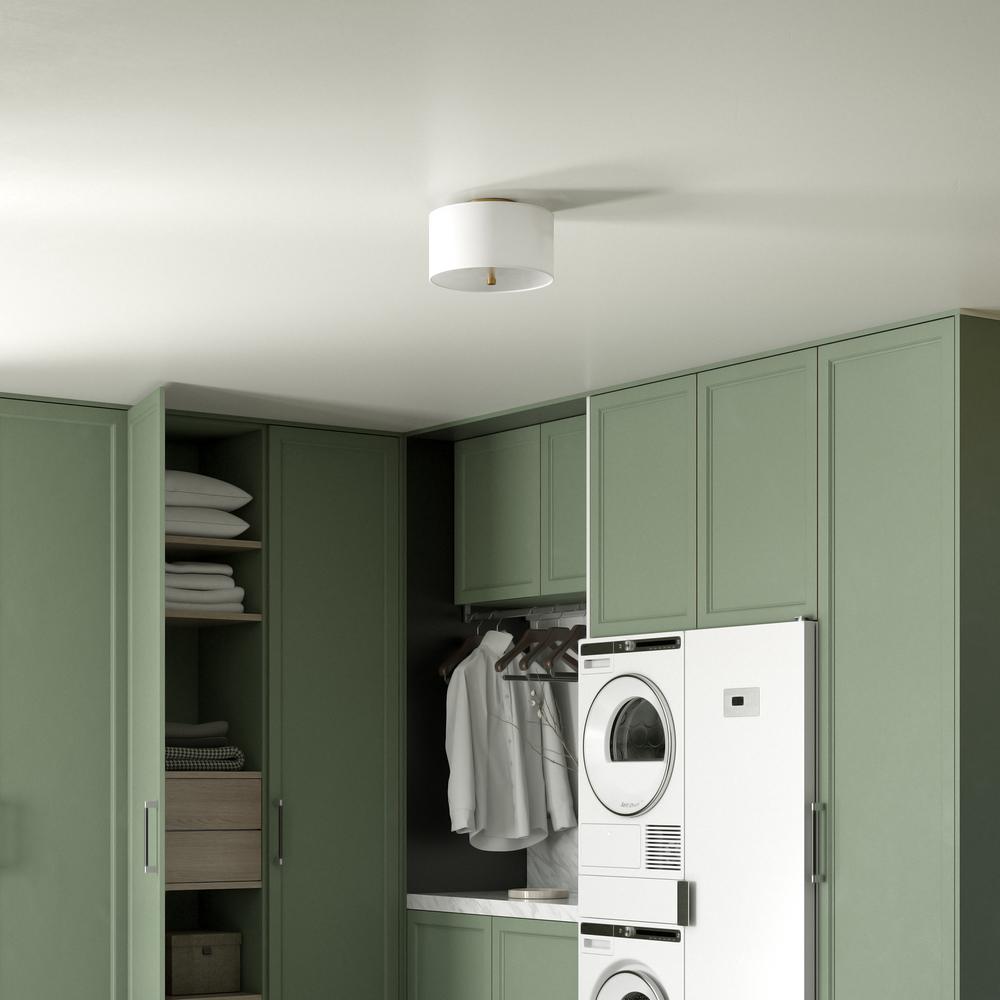 Ellis 12" Flush Mount with Fabric Shade in Brass/White. Picture 4