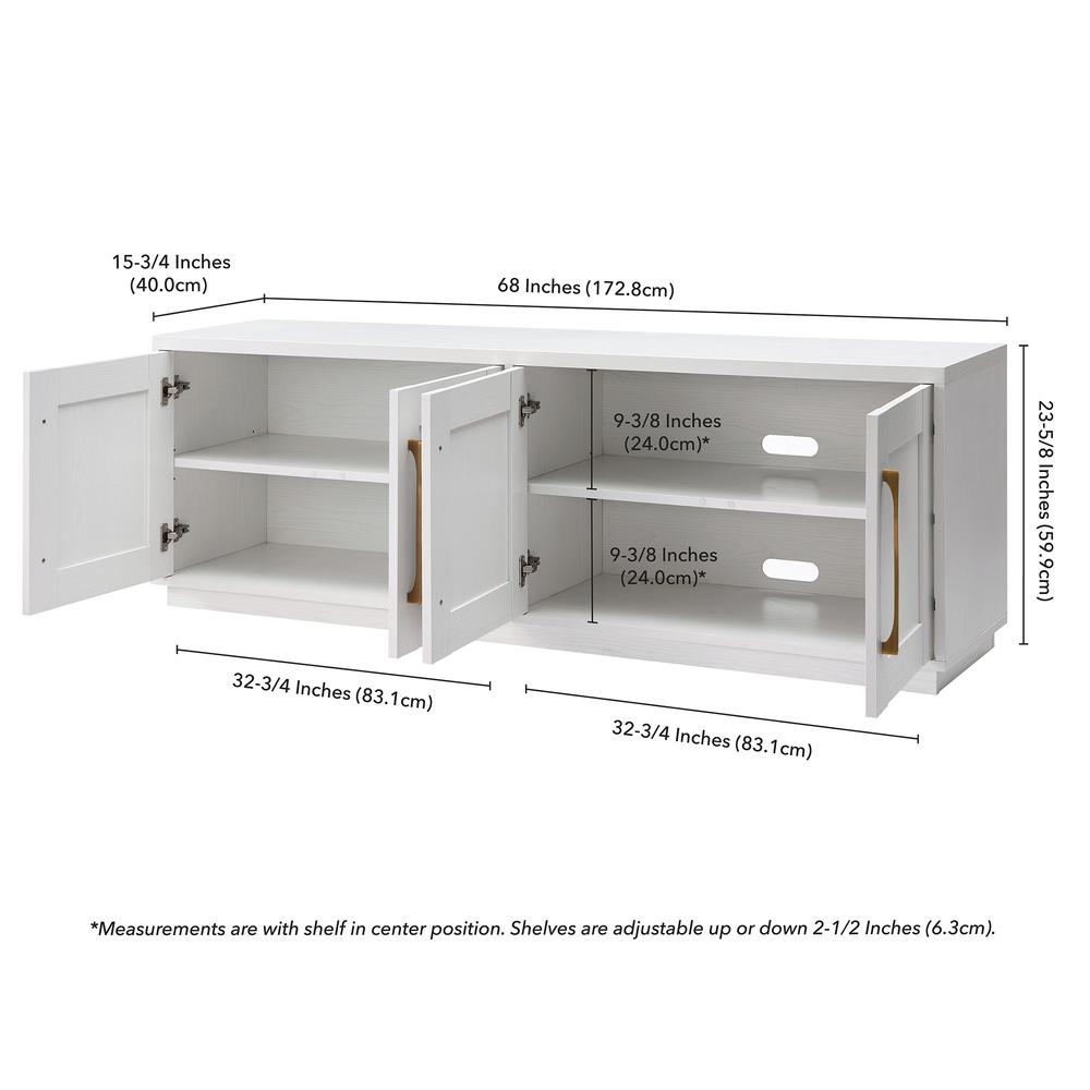 Tillman Rectangular TV Stand for TV's up to 80" in White. Picture 5