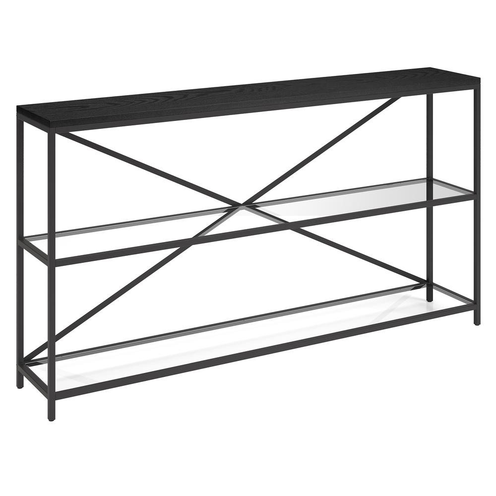 Fionn 55" Wide Rectangular Console Table in Blackened Bronze/Black Grain. Picture 1