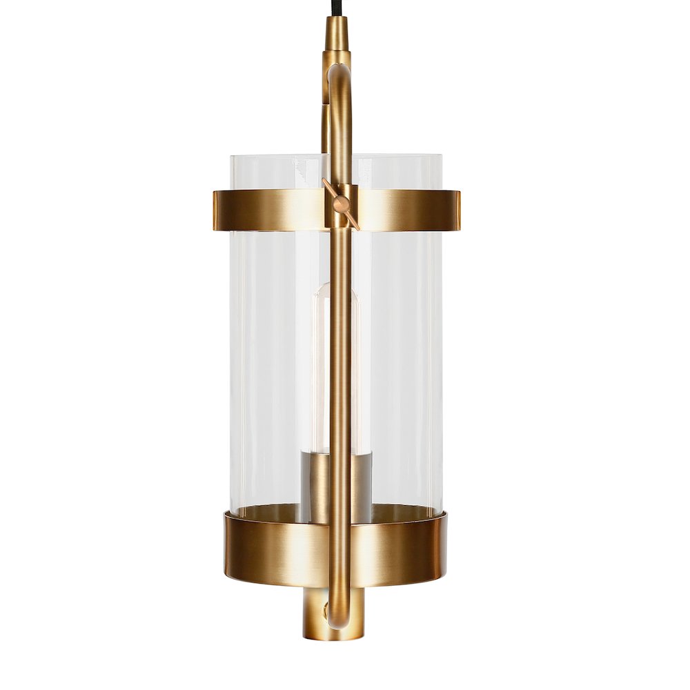 11" Industrial Pendant Light Fixture with Clear Glass Shade and 8' Cord, Gold. Picture 8