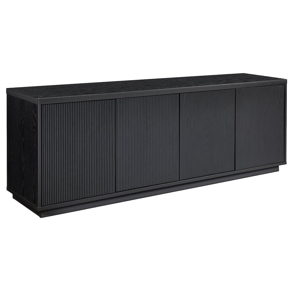 TV Stand for TVs up to 75",  2 Concealed Ribbed Storage Cabinets, Natural Black. Picture 1