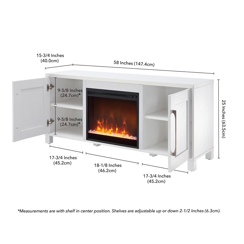 Chabot Rectangular TV Stand with Crystal Fireplace for TV's up to 65" in White. Picture 5