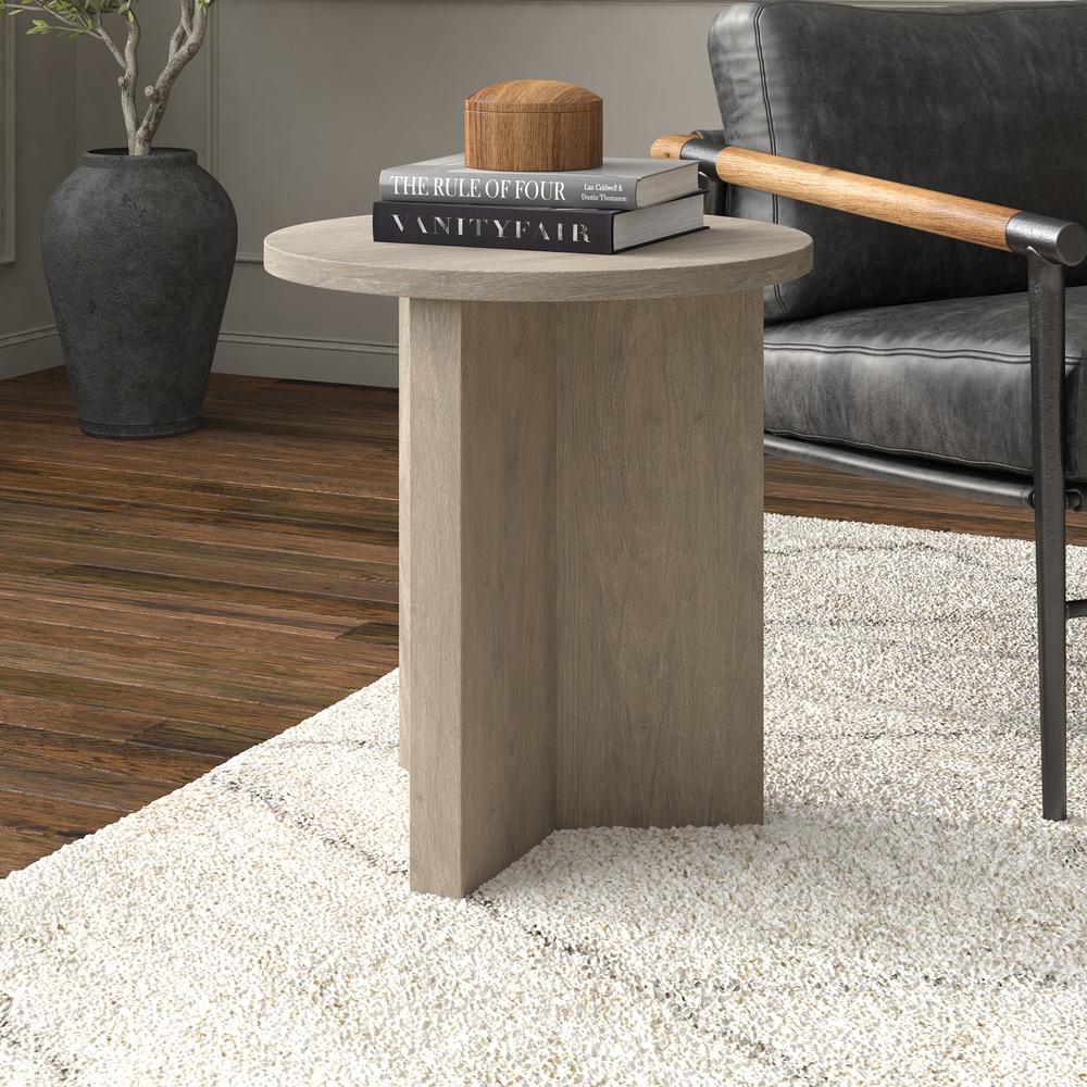 Anders 20" Wide Round Side Table in Antiqued Gray Oak. Picture 8