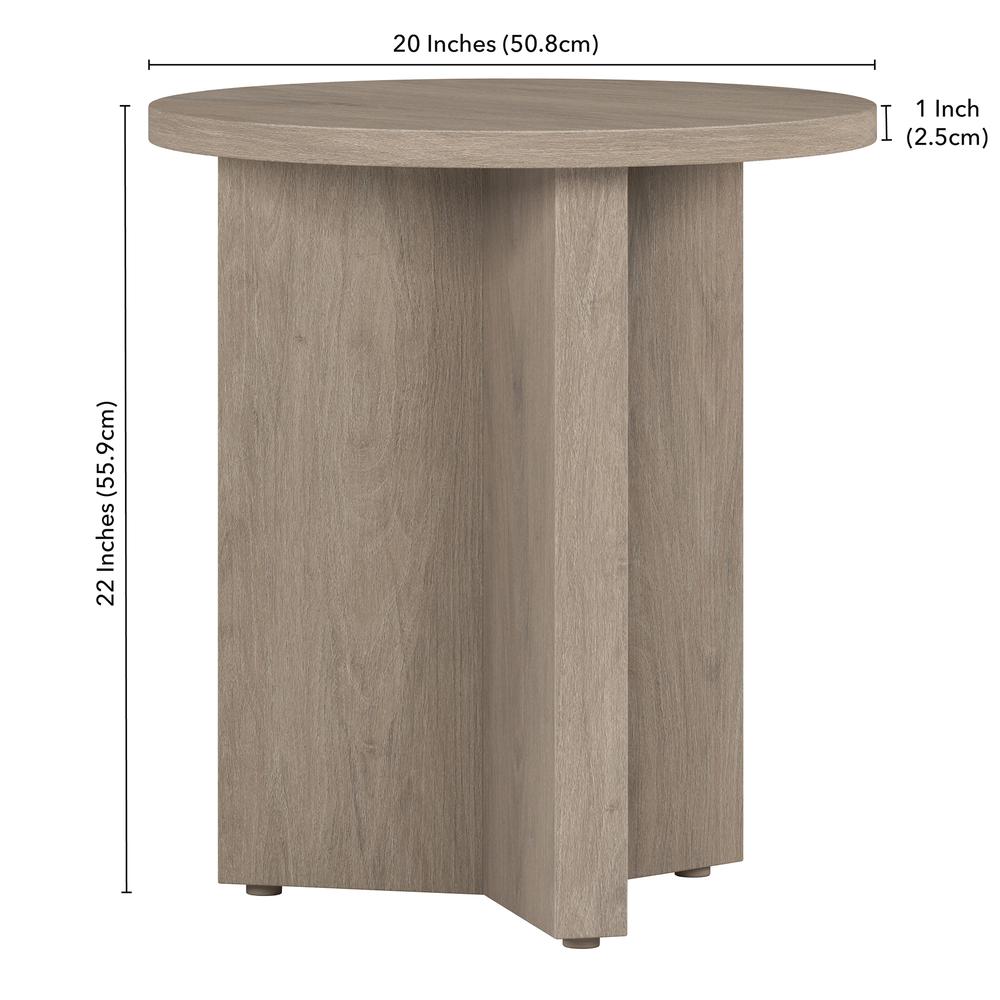 Anders 20" Wide Round Side Table in Antiqued Gray Oak. Picture 5