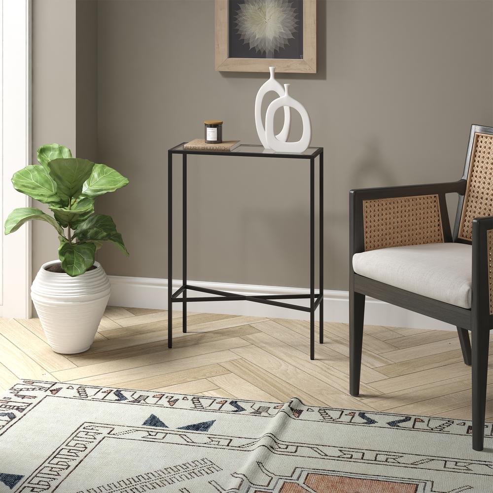 Henley 22'' Wide Rectangular Console Table with Glass Top in Blackened Bronze. Picture 4