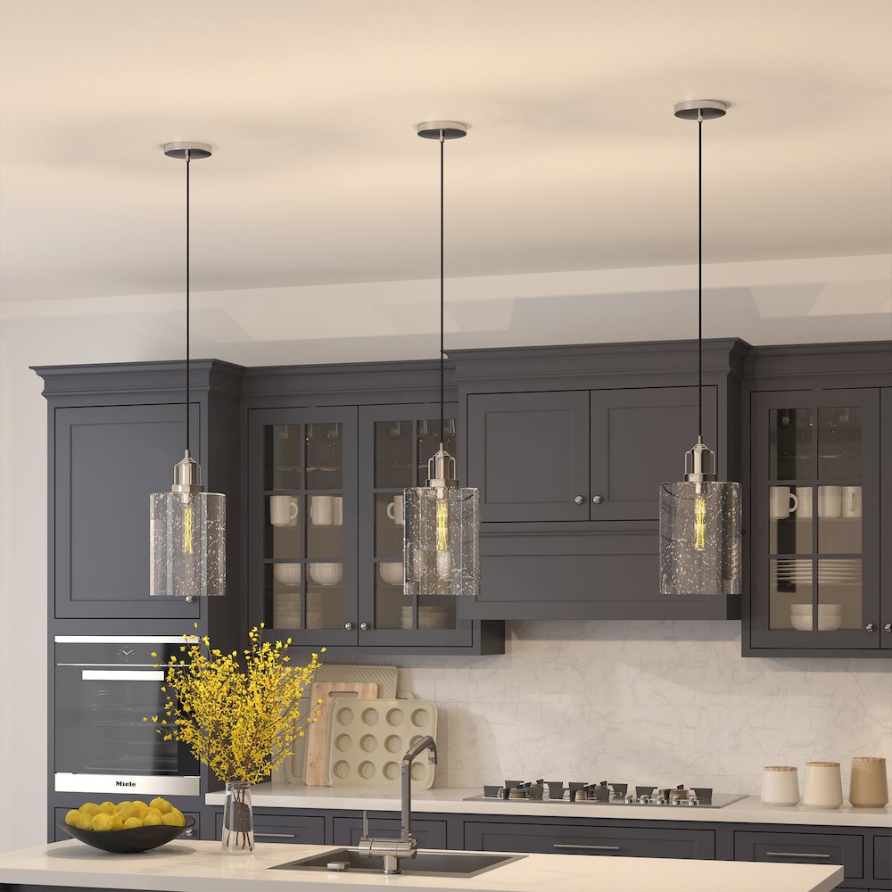7'' Coastal Pendant Light Fixture with Glass Shade and 8' Cord, Polished Silver. Picture 6