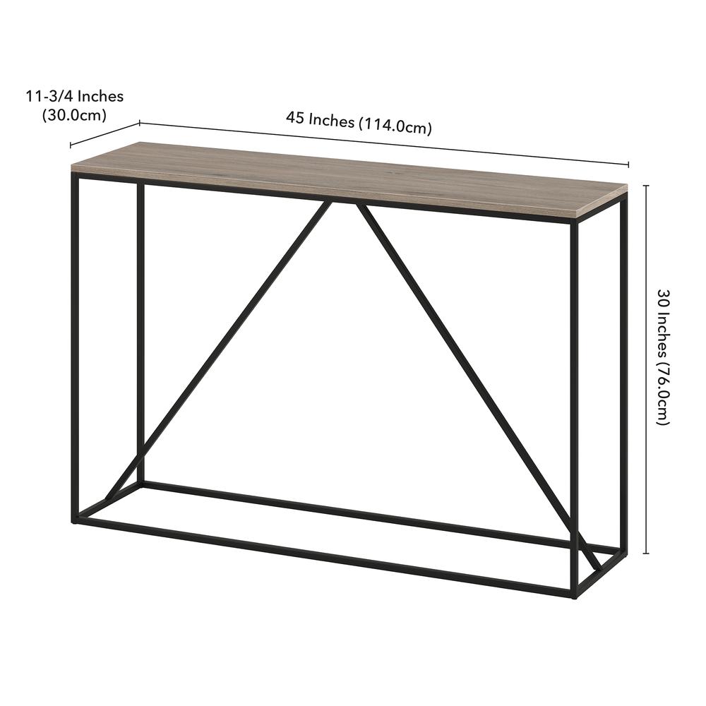 Nia 45" Wide Rectangular Console Table in Blackened Bronze/Antiqued Gray Oak. Picture 5