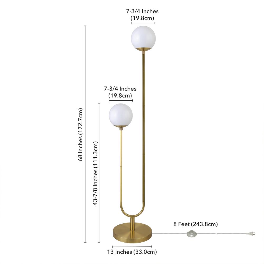 Dufrene 2-Light Floor Lamp with Glass Shades in Brass/White Milk. Picture 5