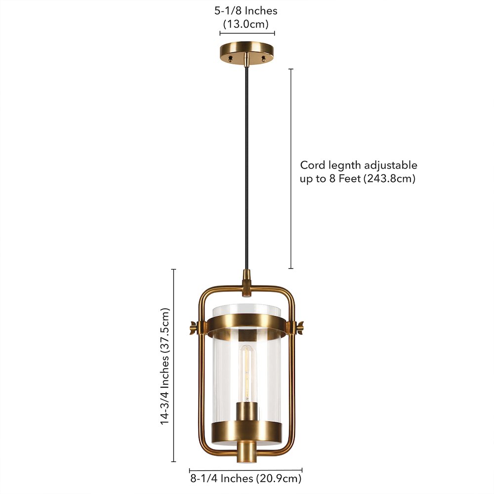 11" Industrial Pendant Light Fixture with Clear Glass Shade and 8' Cord, Gold. Picture 9