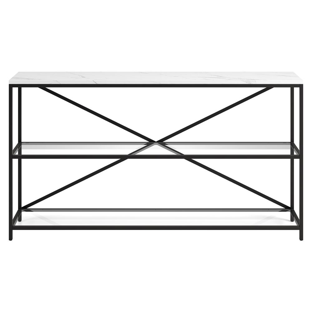 Fionn 55" Wide Rectangular Console Table with Faux Marble Top in Blackened Bronze. Picture 3