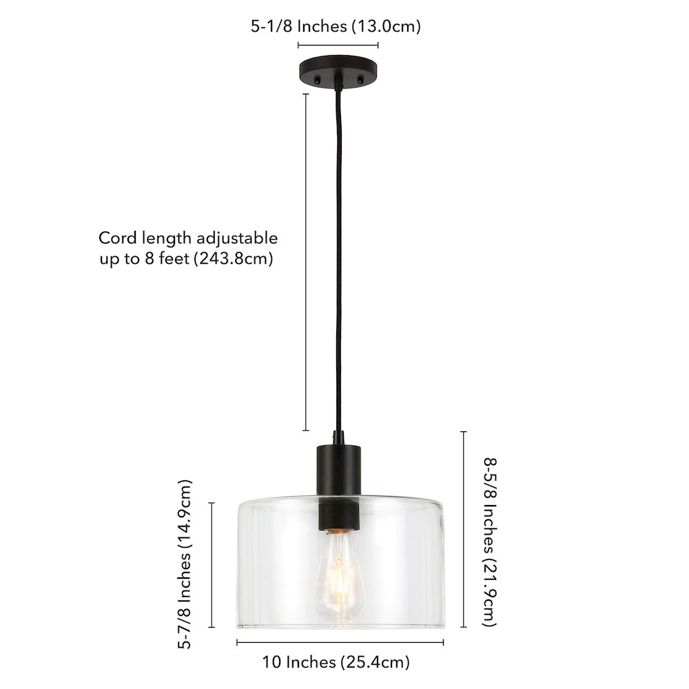 10" Pendant Light Fixture with Clear Glass Shade and 8' Adjustable Cord, Black. Picture 8