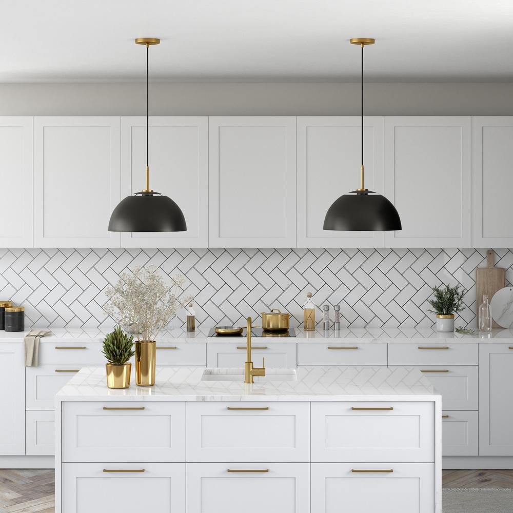 Jordyn 16" Wide Pendant with Metal Shade in Matte Black/Brushed Brass. Picture 4