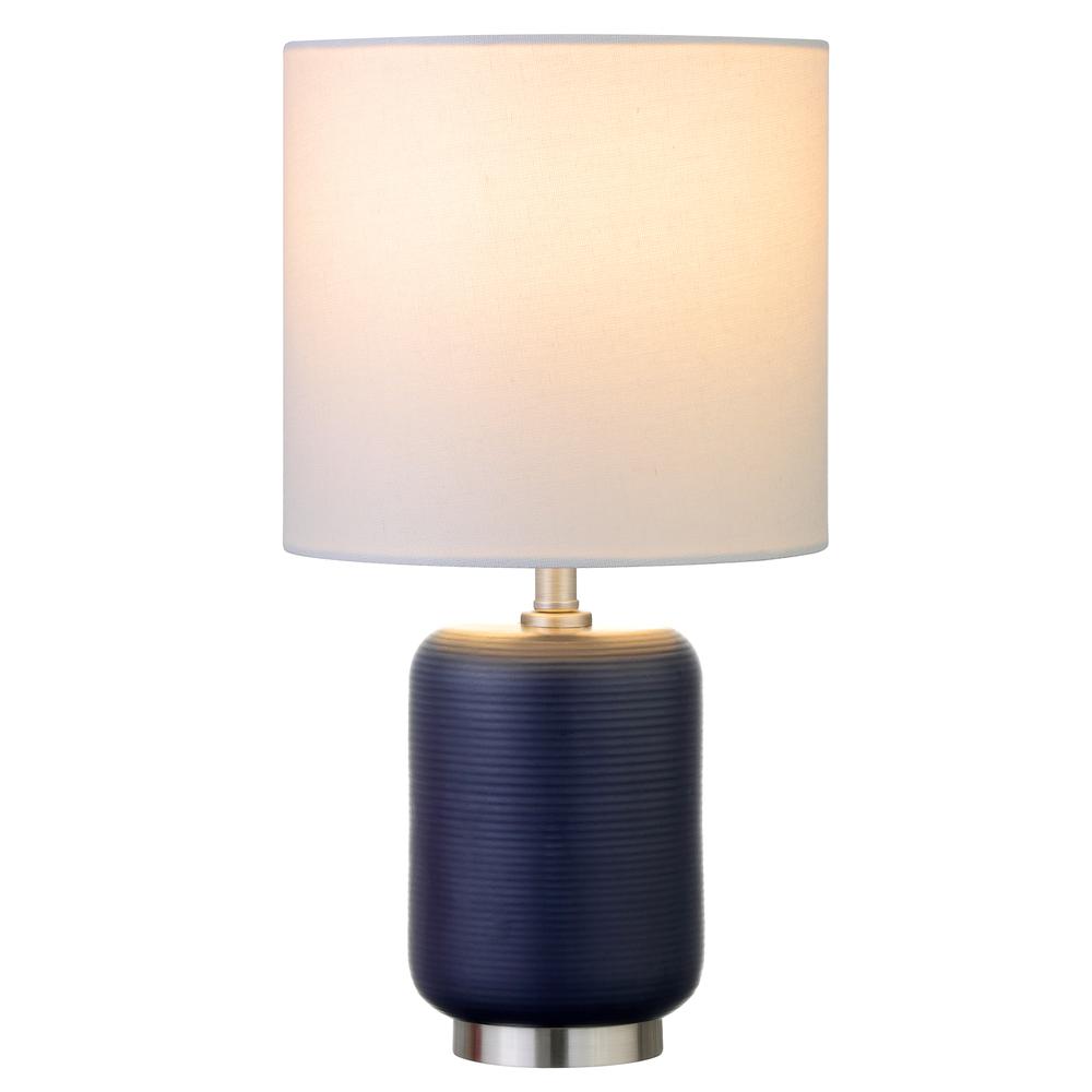 Lambert 15" Tall Ceramic Mini Lamp with Fabric Shade in Navy/Brushed Nickel/White. Picture 2