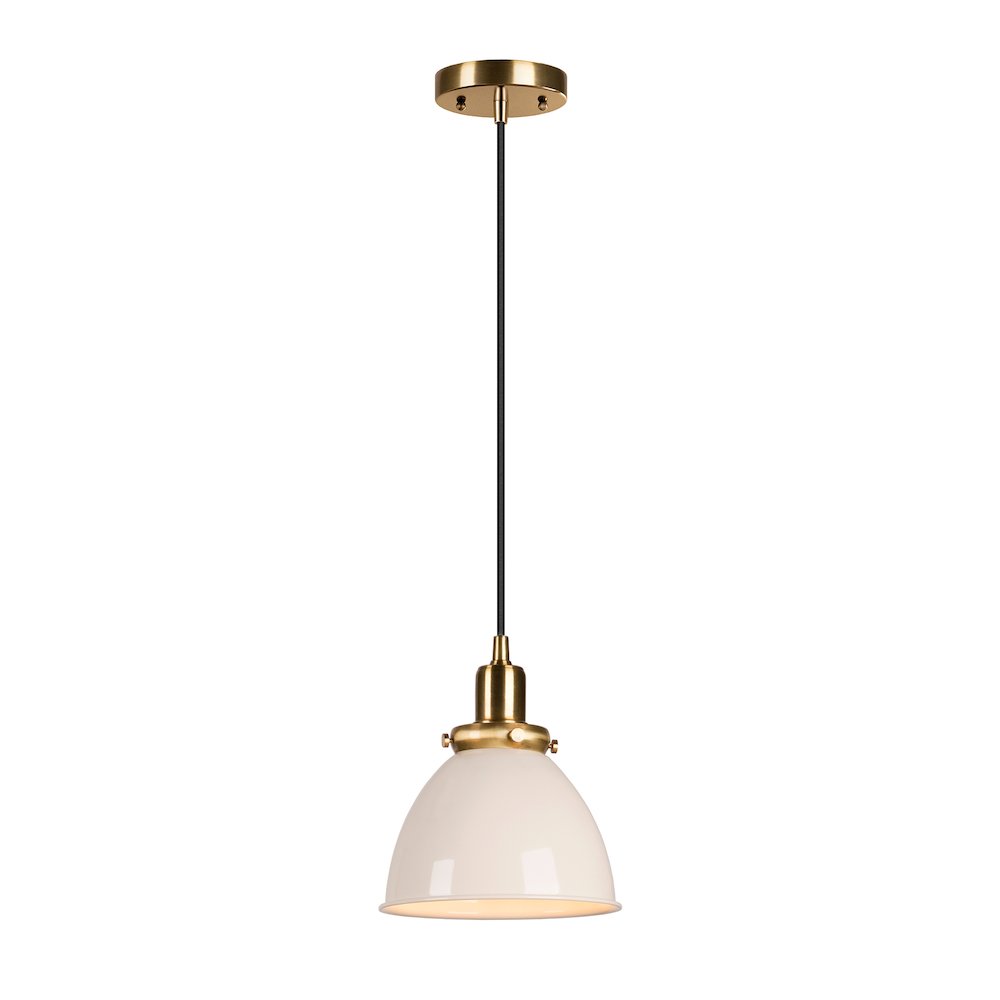 8"  Two-Toned Pendant Fixture with  White Metal Shade and 8' Cord,  White/Gold. Picture 3