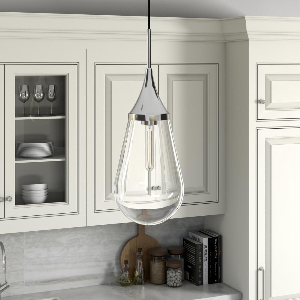 Ambrose 8.63" Wide Pendant with Glass Shade in Polished Nickel/Clear. Picture 2