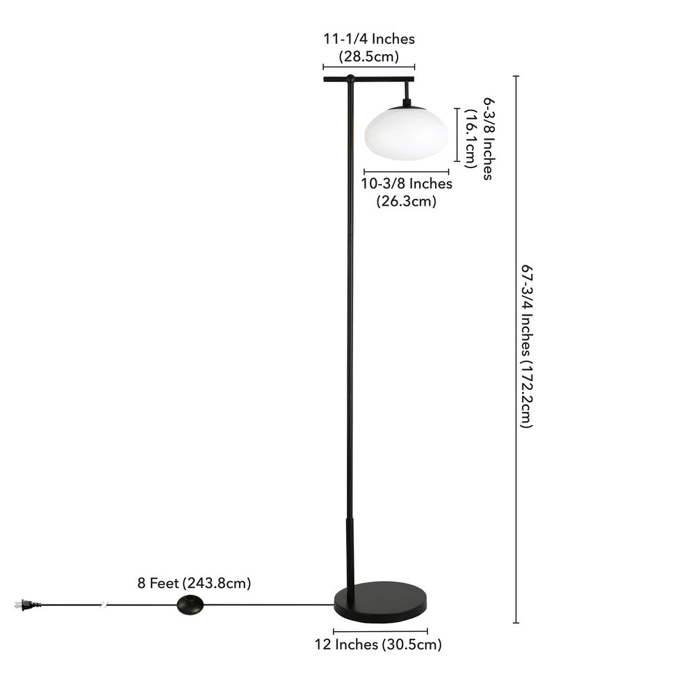 Blume 68" Tall Arc Floor Lamp with Glass Shade in Blackened Bronze/Milk White. Picture 5