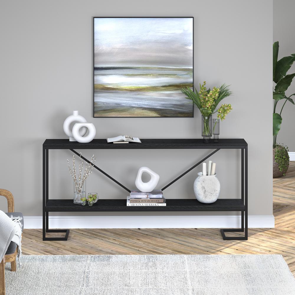 Phoebe 64" Wide Rectangular Console Table in Blackened Bronze/Black Grain. Picture 4