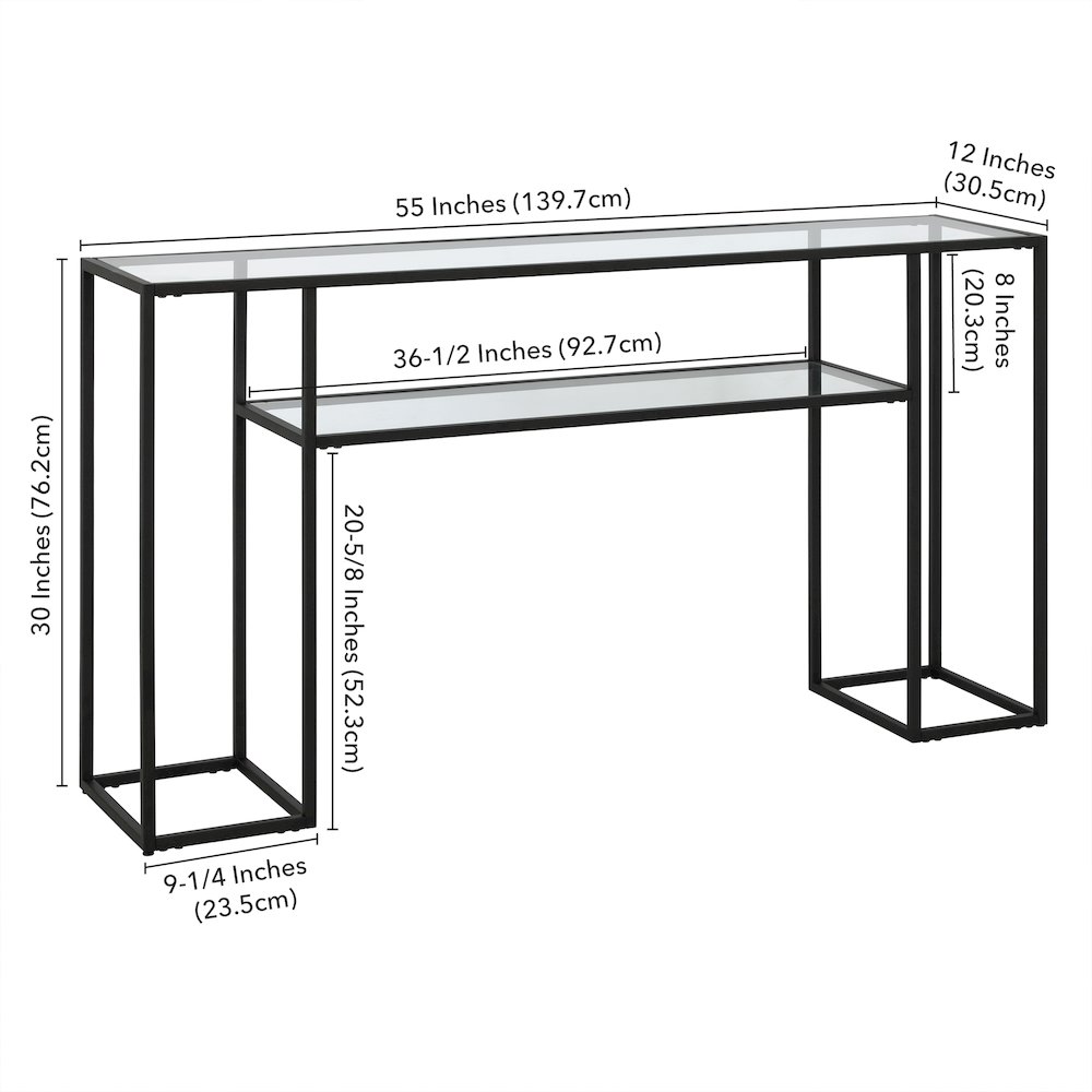 55'' Glass Rectangular Console Table Entryway, Sofa Table with Shelf, Black. Picture 7
