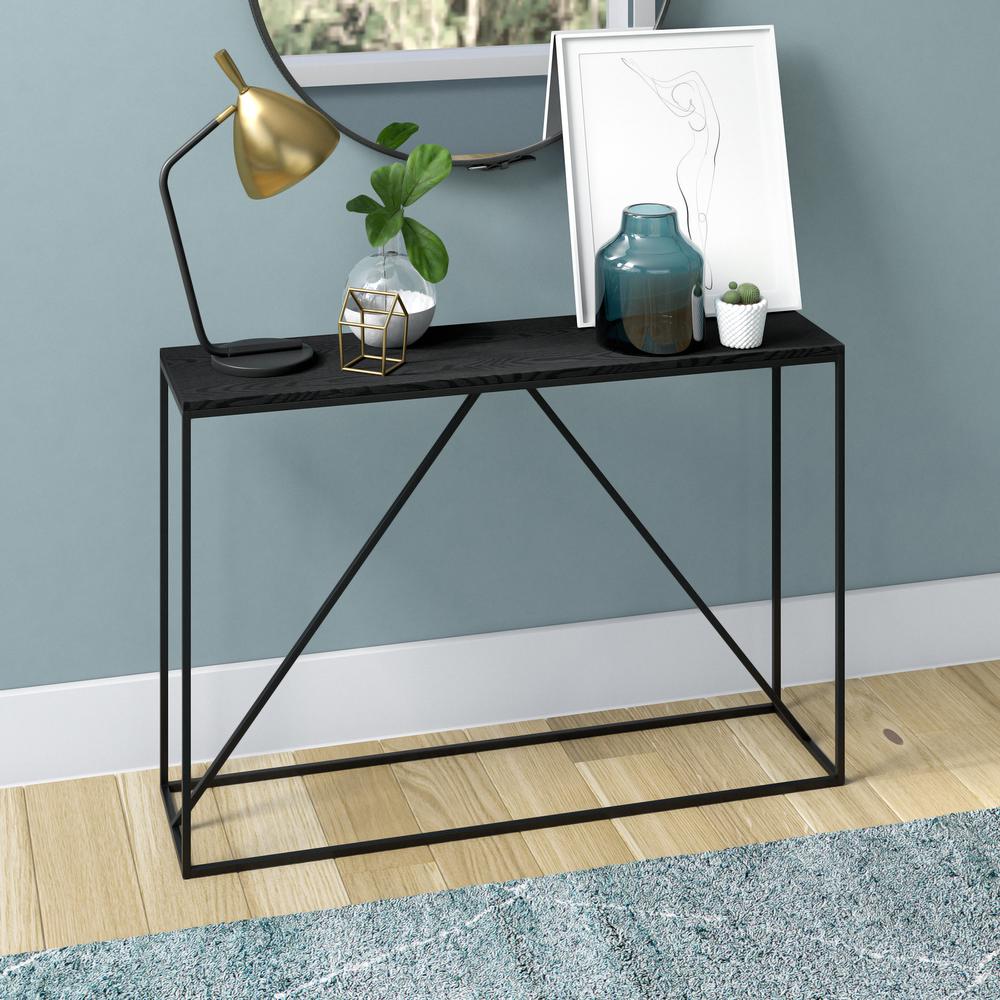 Nia 45" Wide Rectangular Console Table in Blackened Bronze/Black Grain. Picture 2