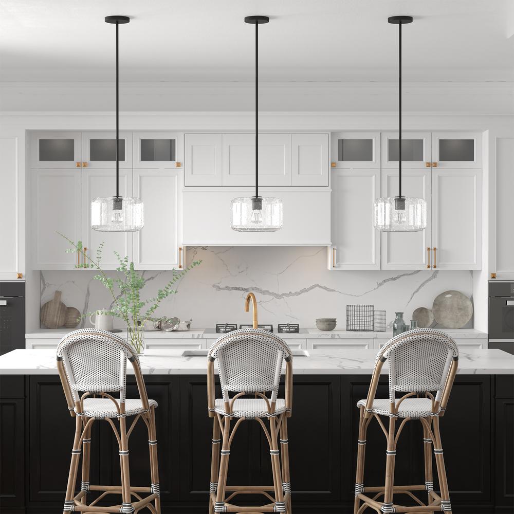 Channing 11" Wide Pendant with Glass Shade in Blackened Bronze/Seeded. Picture 4