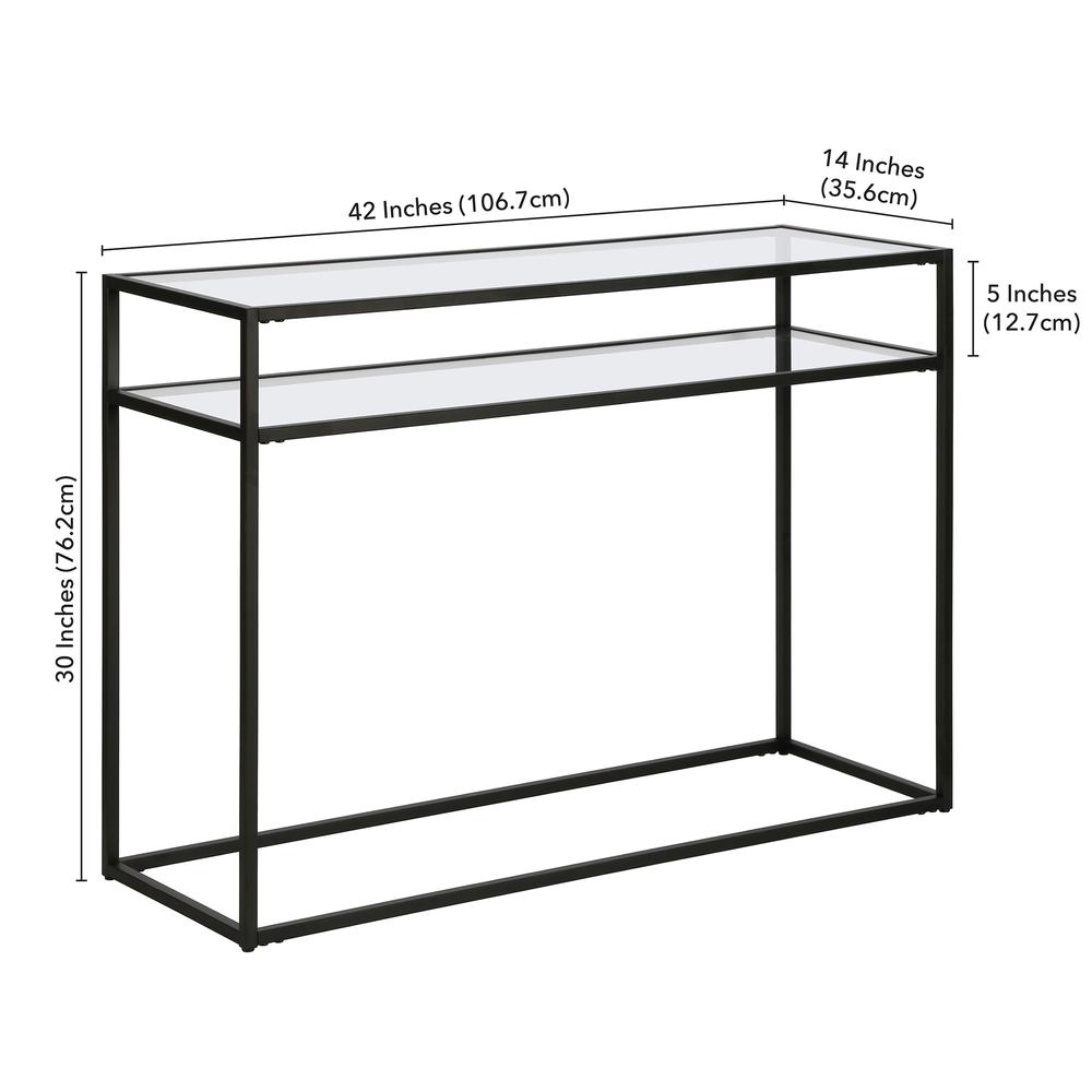 Addison 42'' Wide Rectangular Console Table with Glass Shelf in Blackened Bronze. Picture 5