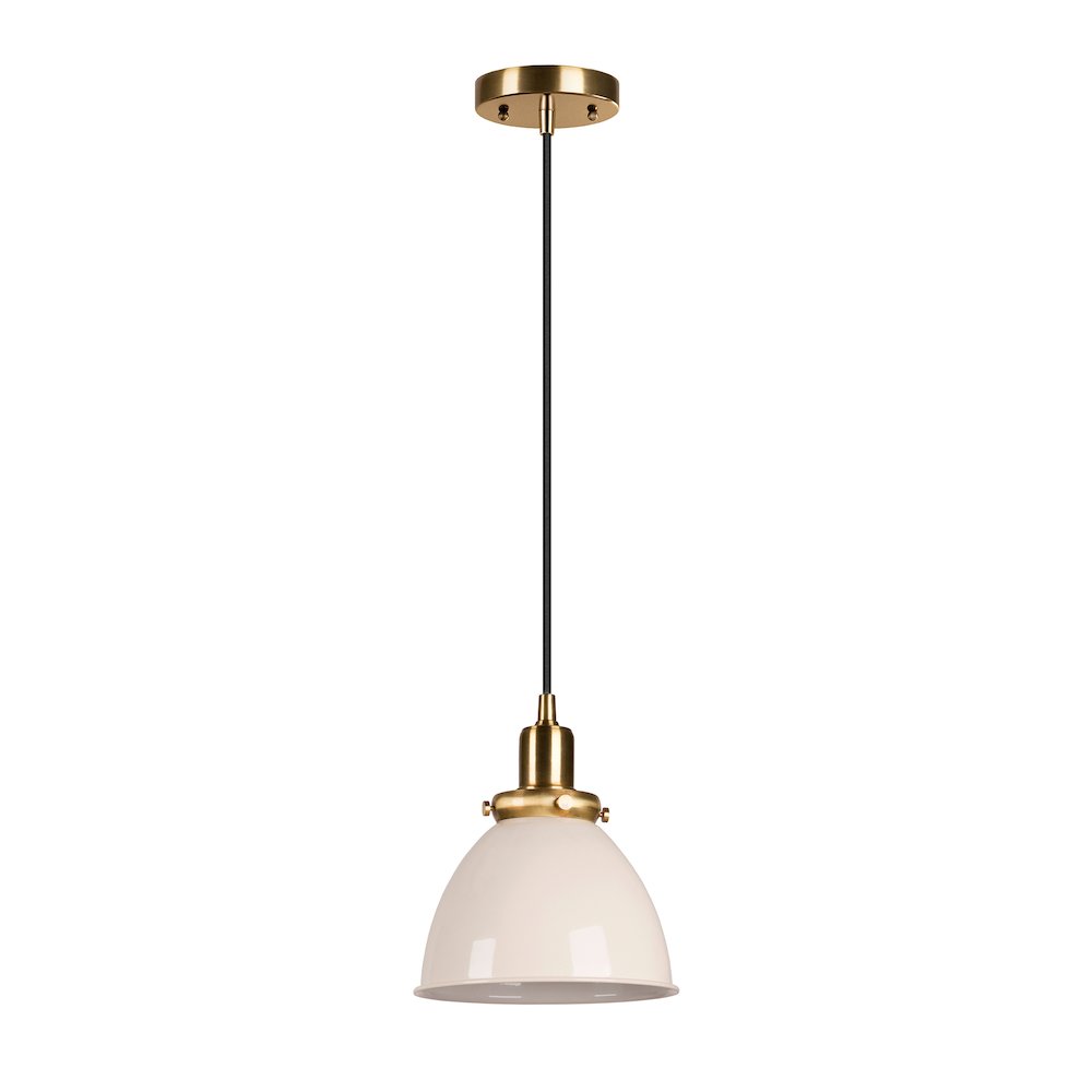 8"  Two-Toned Pendant Fixture with  White Metal Shade and 8' Cord,  White/Gold. Picture 1