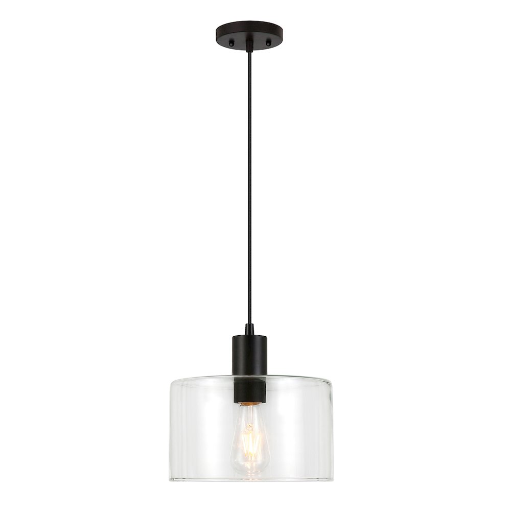 10" Pendant Light Fixture with Clear Glass Shade and 8' Adjustable Cord, Black. Picture 1