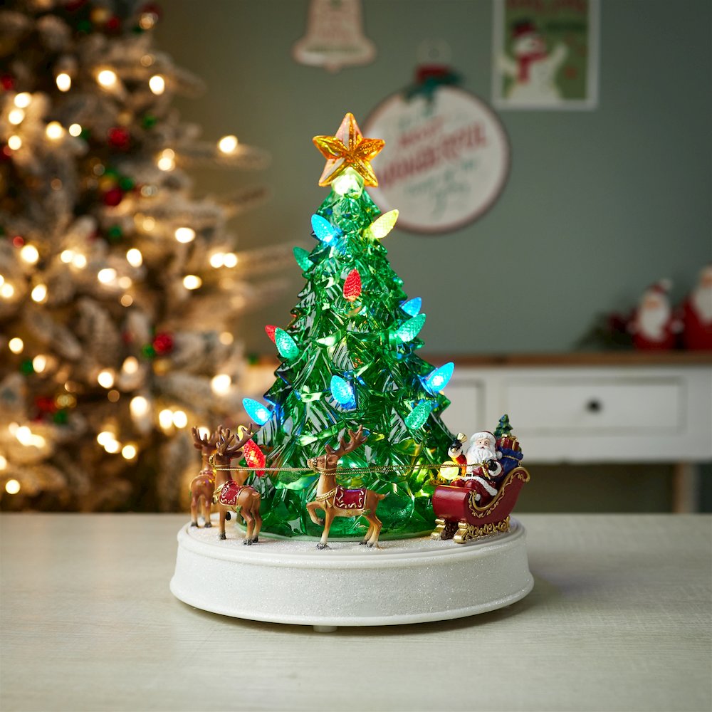 LED Rotating Musical Santa's Sleigh Christmas Tree 11"H. Picture 3