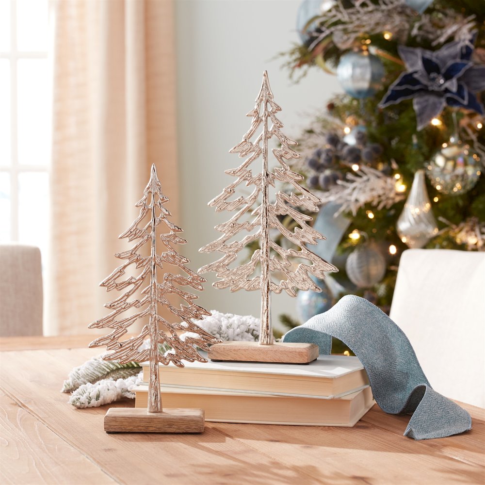 Metal Tree with Wood Base (Set of 2). Picture 4