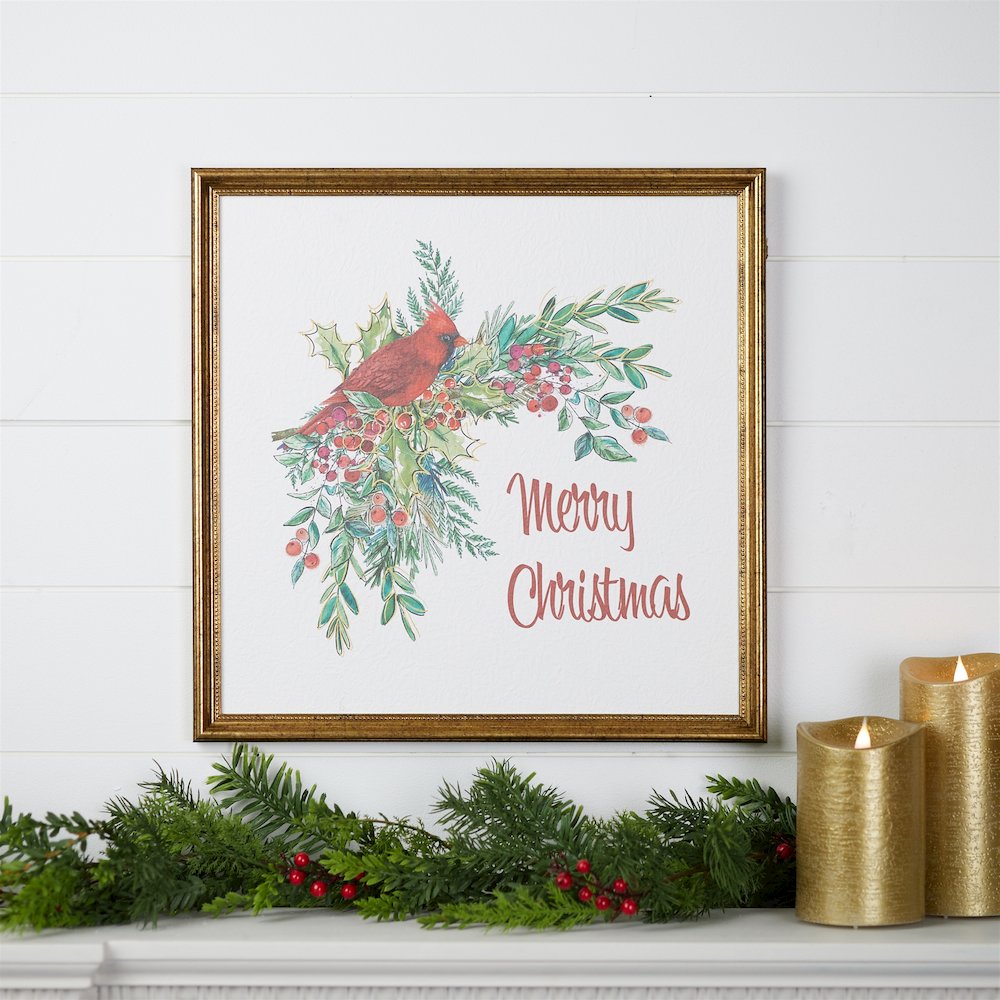 Framed Merry Christmas Cardinal Print 16"SQ. Picture 3