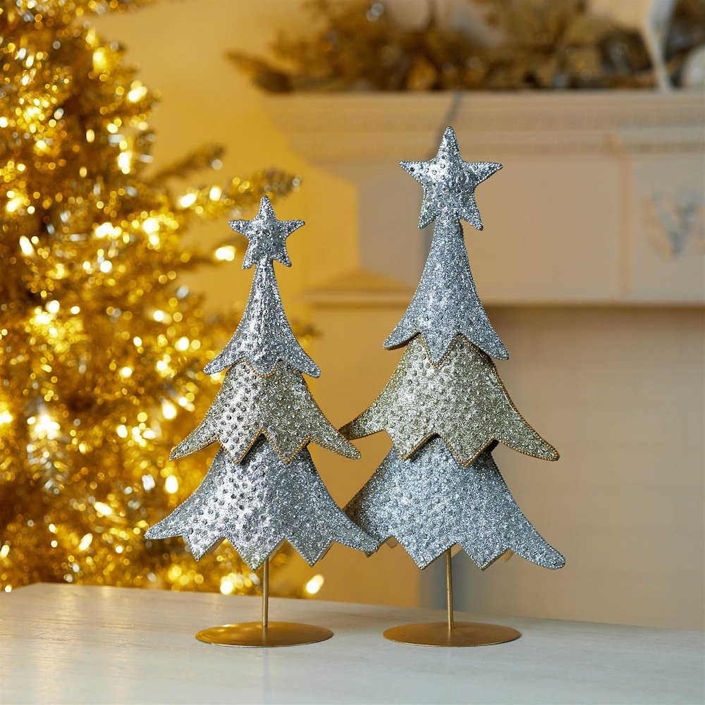 Jeweled Metal Christmas Tree (Set of 2). Picture 3