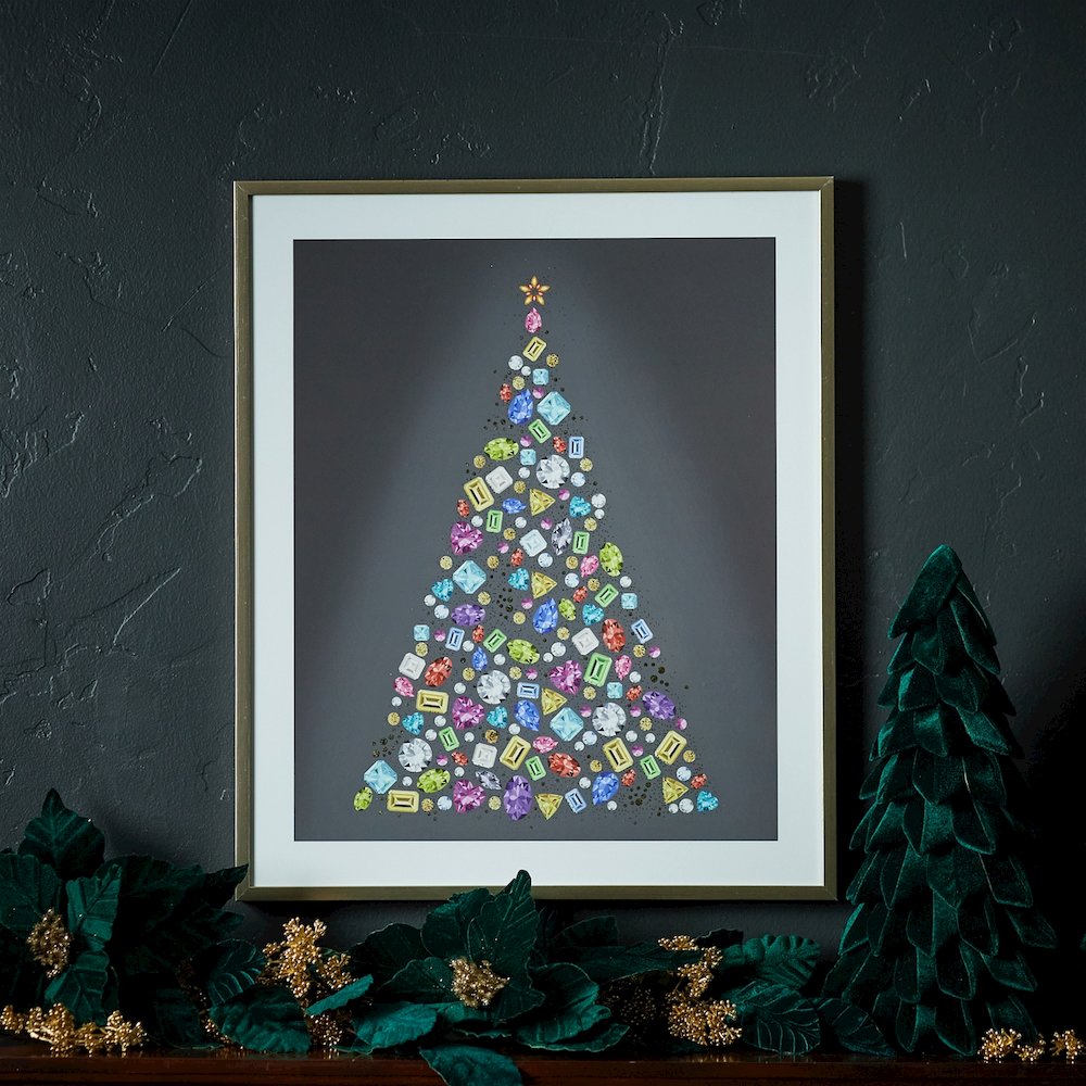 Holiday Jewel Tree Print Under Glass 23.5"H. Picture 3