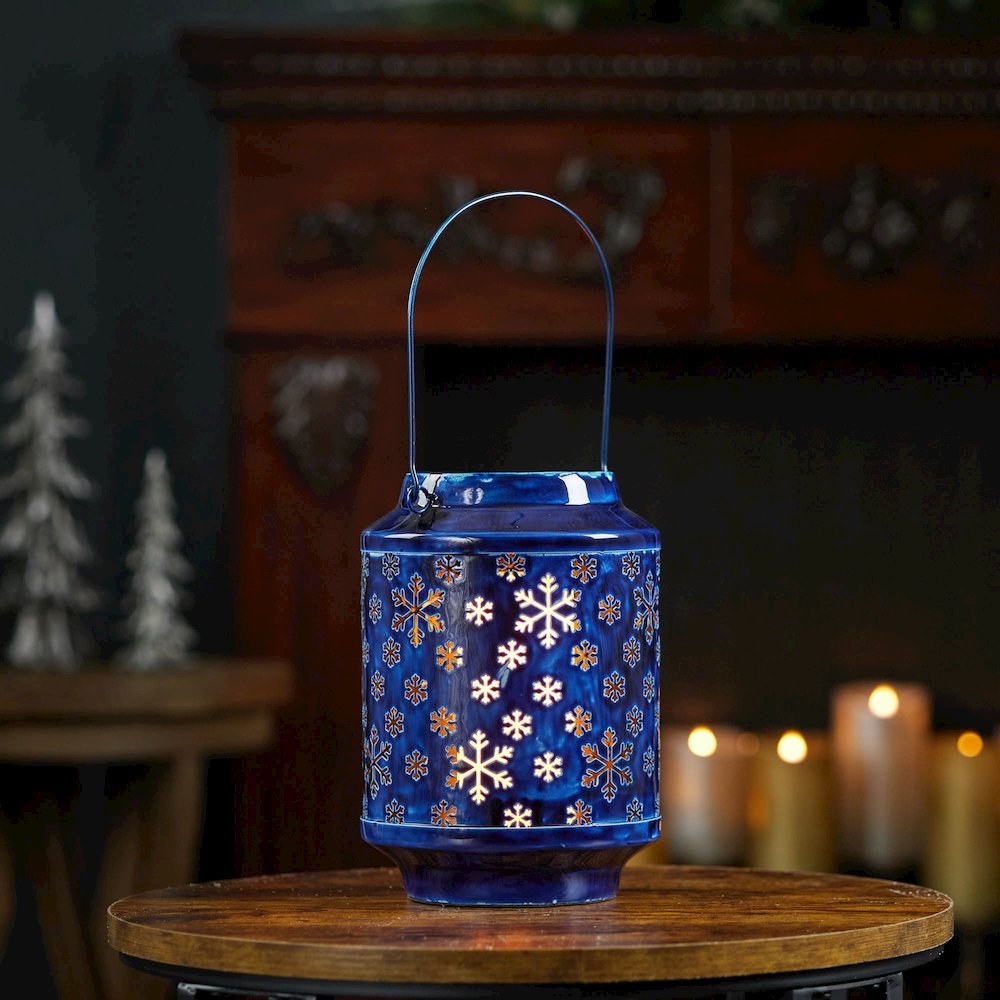 Snowflake Punched Metal Candle Lantern 9.5"H. Picture 3