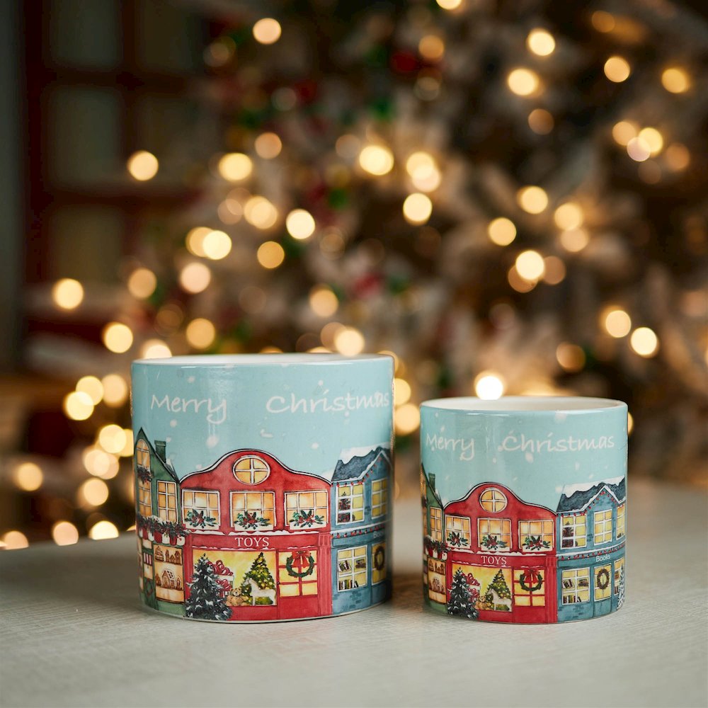 Merry Christmas Village Planter (Set of 2). Picture 5