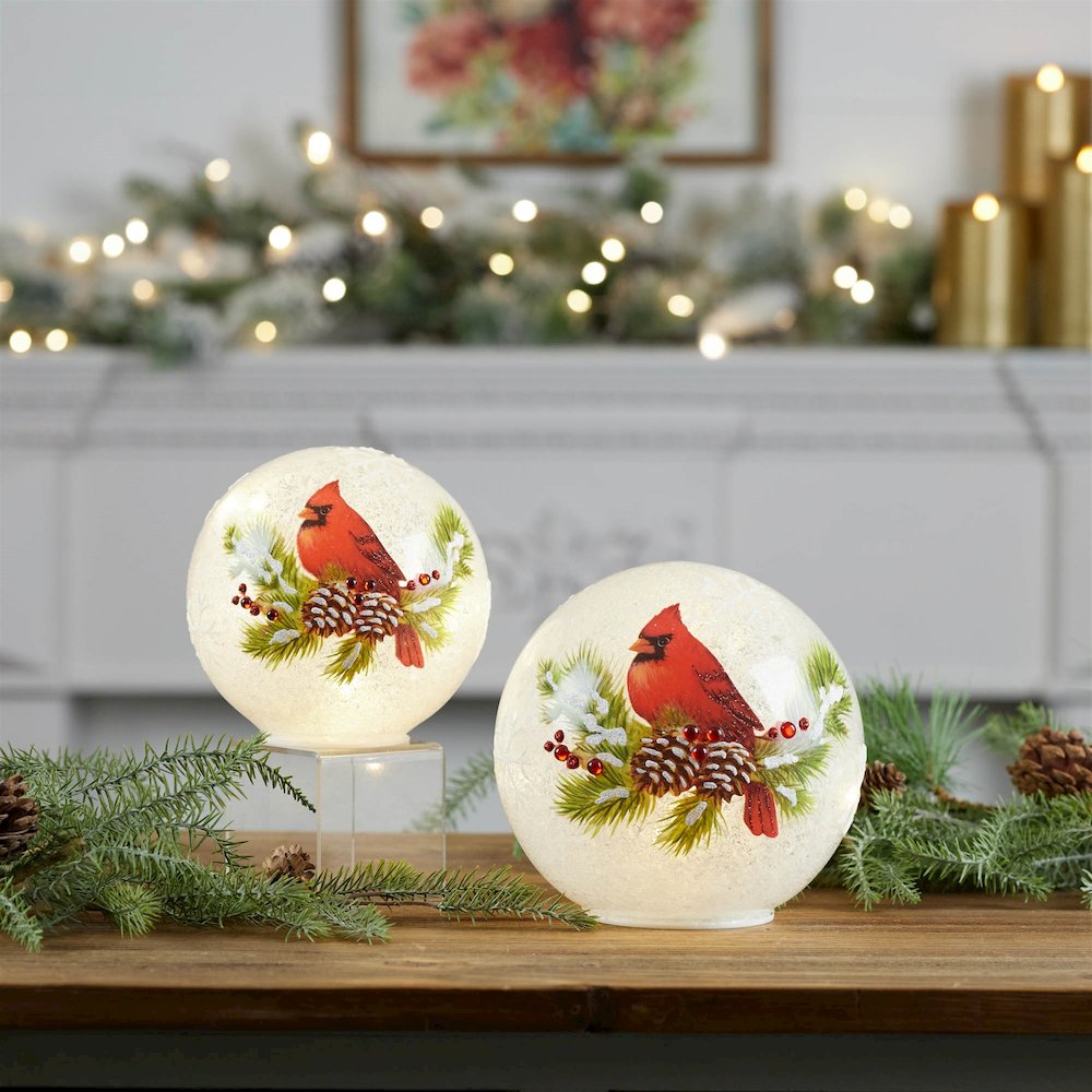 LED Cardinal Pine Globe (Set of 2). Picture 5