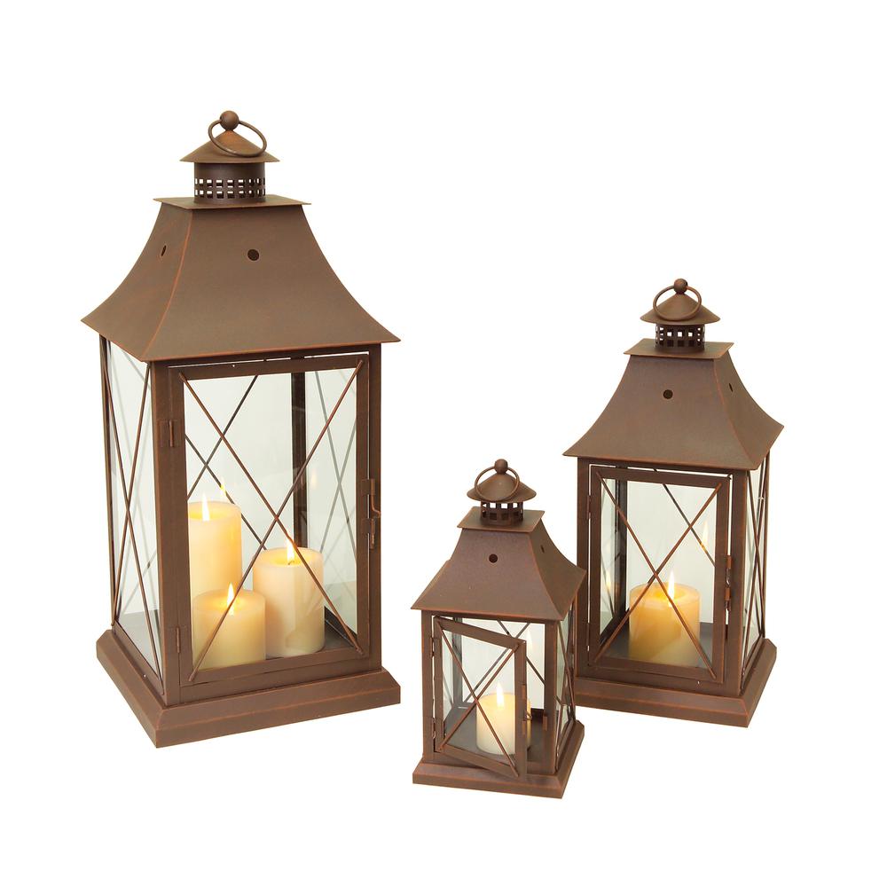 Lantern (Set of 3) 11.5", 17", 24"H Metal/Glass. Picture 1