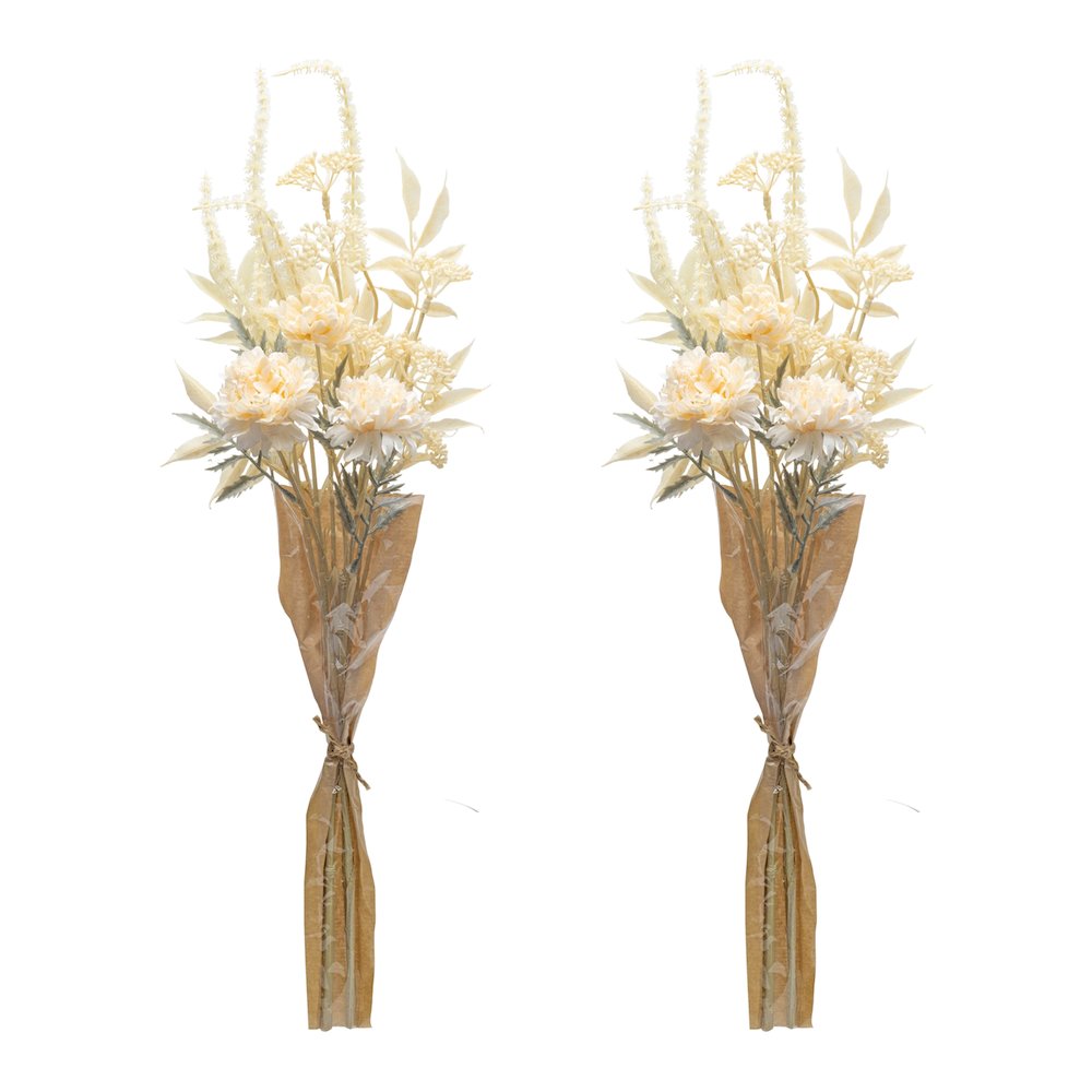 Bleached Zinnia Bouquet (Set of 2) 29.5"H Plastic. Picture 2