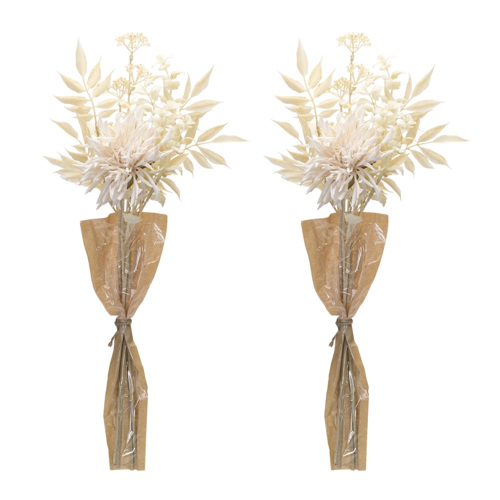 Bleached Chrysanthemum Bouquet (Set of 2) 27"H Plastic. Picture 2