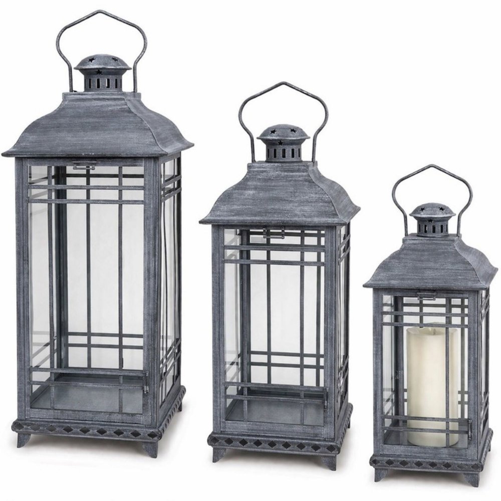 Lantern (Set of 3) 14"H, 17"H, 20"H Metal/Glass. Picture 1