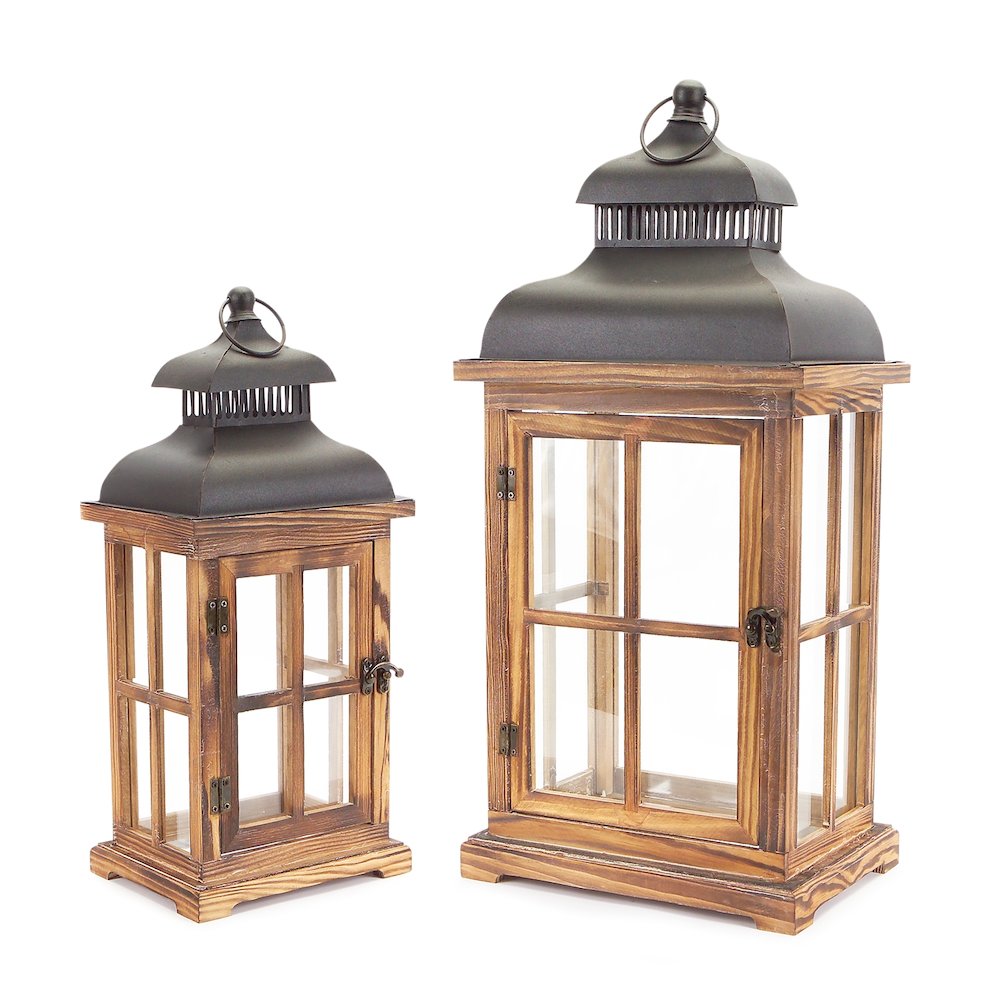 Lantern (Set of 2) 15.5"-23"H Wood/Metal. Picture 1